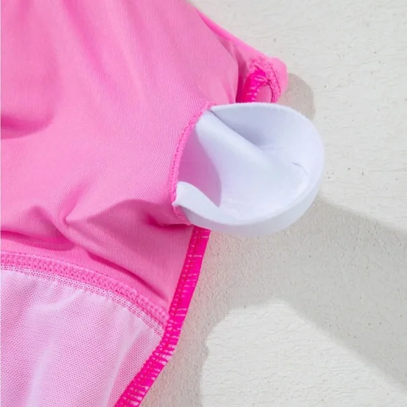 Pink Rose Red Ric Rac Trim Contrasted Cutout One Piece Swimsuit size 16 - Picture 9 of 11